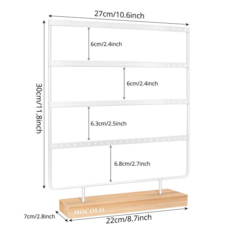 Mocolo Earring Holder Stand, Earring Organizer Display Holder Stand for Hanging Earrings(88 Holes & 4 Layers) (White) - Image 3